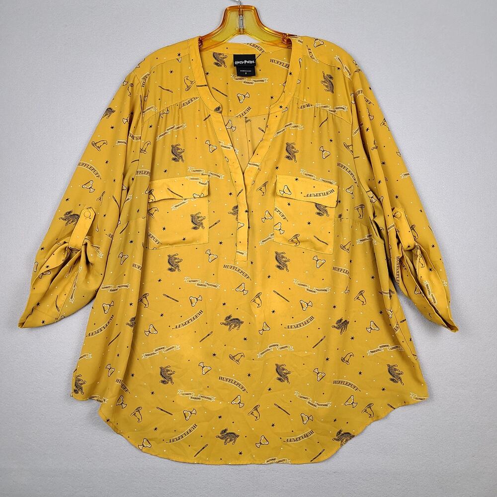Torrid Harry Potter Harper Georgette Top Hufflepuff Mustard Yellow Blouse Size 2